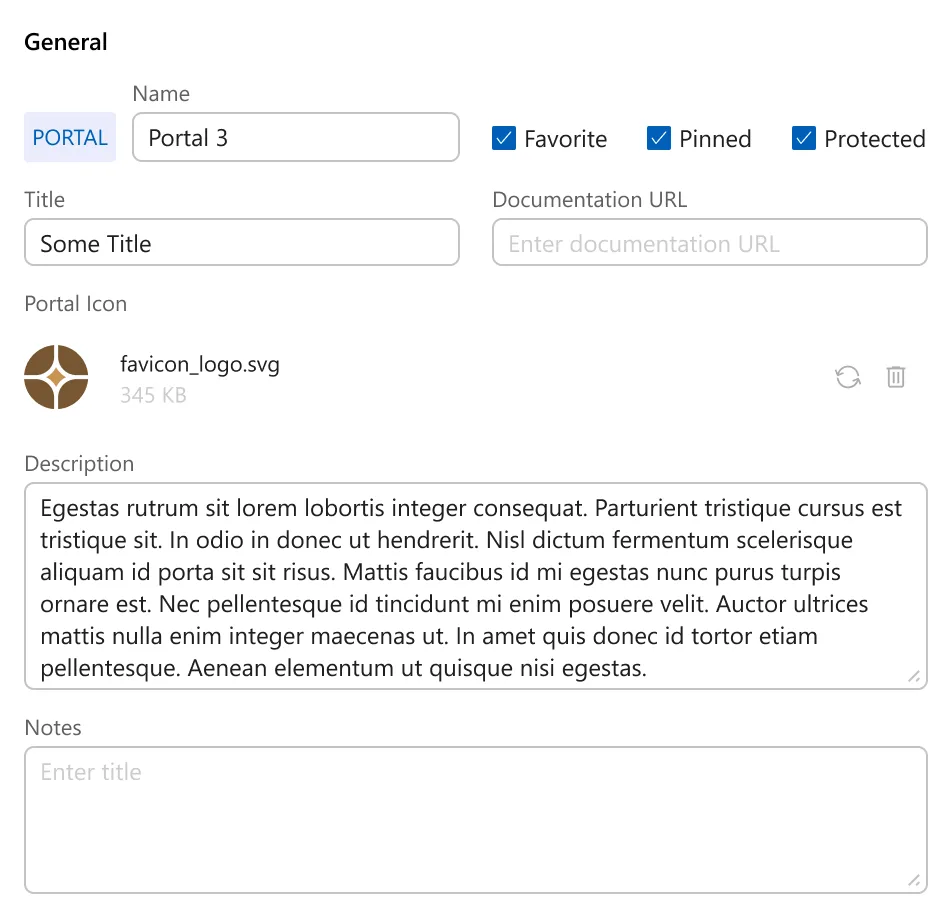 Portal settings panel