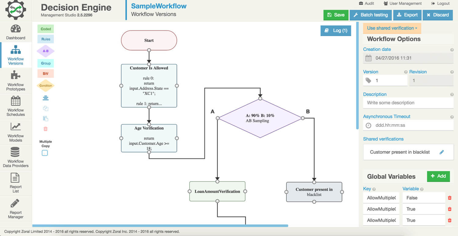 Zoral decision engine example workflow